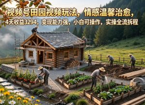 视频号田园视频玩法，情感温馨治愈，4天收益3294，变现能力强，小白可操作，实操全流程拆解-资源站