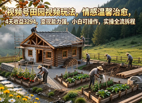 视频号田园视频玩法，情感温馨治愈，4天收益3294，变现能力强，小白可操作，实操全流程拆解-资源站