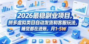 2026最稳副业项目,拼多多虚拟类目自动发货和客服玩法,睡觉都在进账,月1-5W【揭秘】-资源站
