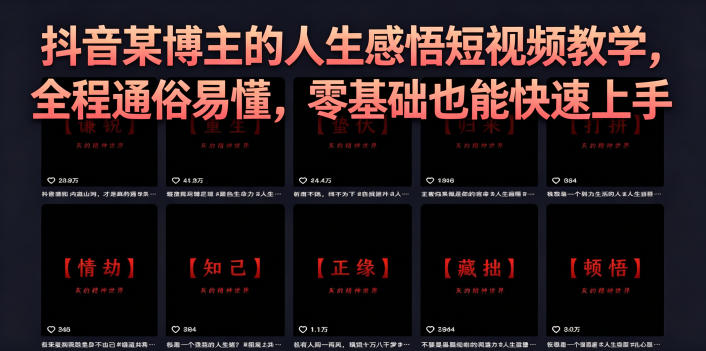 抖音某博主的灰太狼人生感悟短视频教学，全程通俗易懂，零基础也能快速上手-资源站