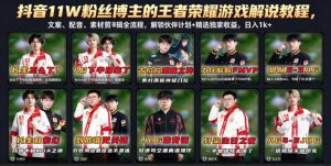 抖音11W粉丝博主的王者荣耀游戏解说教程,文案、配音、素材剪辑全流程,解锁伙伴计划+精选独家收益,日入1k+-资源站