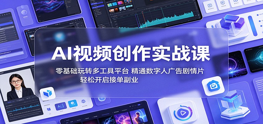 AI视频创作实战课：零基础玩转多工具平台，精通数字人广告、剧情片，轻松开启接单副业-资源站