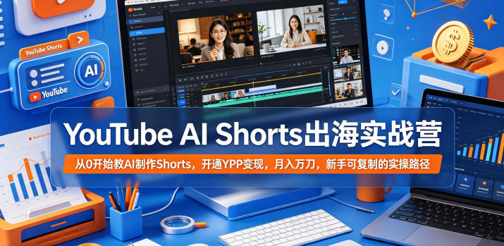 YouTube AI Shorts出海实战营，从0开始教AI制作Shorts，开通YPP变现，月入万刀，新手可复制的实操路径-资源站