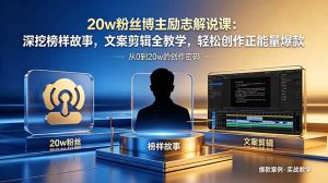20w粉丝博主励志解说课：深挖榜样故事，文案剪辑全教学，轻松创作正能量爆款-资源站