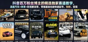 抖音百万粉丝博主的精选独家赛道教学,涵盖汽车+体育+影视解说等,零基础也能快速起号、涨粉、变现-资源站