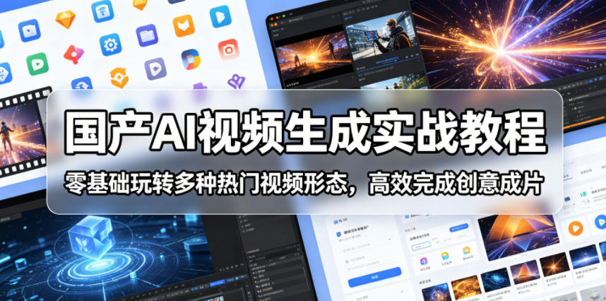 国产AI视频生成实战教程，零基础玩转多种热门视频形态，高效完成创意成片-资源站