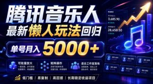 2026腾讯音乐人懒人项目,全自动无脑挂G,单号月入5000+,可批量放大矩阵,适合工作室落地【揭秘】-资源站
