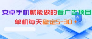 安卓手机就能做的看广告项目,单机每天稳定5-30+-资源站