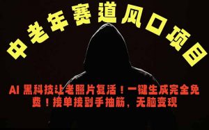 中老年风口项目,AI 黑科技让老照片复活!一键生成完全免费!接单接到手抽筋,无脑变现-资源站