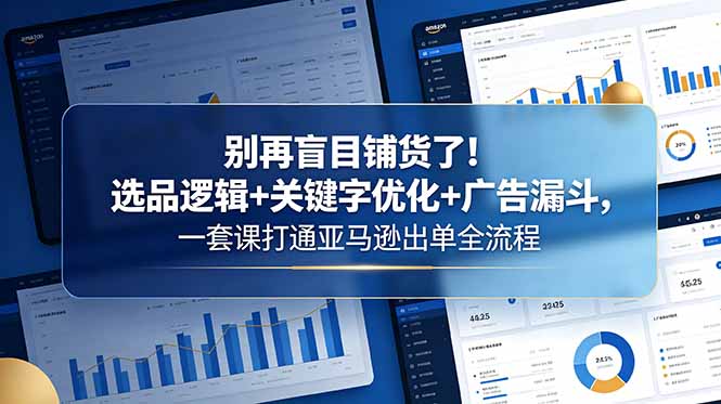 别再盲目铺货了！选品逻辑+关键字优化+广告漏斗，一套课打通亚马逊出单全流程-资源站