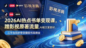 2026AI热点书单变现课，蹭影视原著流量，AI做文案素材，三平台同步带货赚图书高佣金-资源站