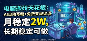 电脑搬砖天花板：AI自动写稿+免费变现渠道，月稳定2W，长期稳定可做-资源站