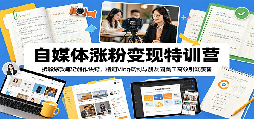 自媒体涨粉变现特训营:拆解爆款笔记创作诀窍,精通Vlog摄制与朋友圈美工高效引流获客-资源站