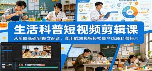 生活科普短视频剪辑课:从剪映基础到图文配音,套用成熟模板轻松量产优质科普短片-资源站