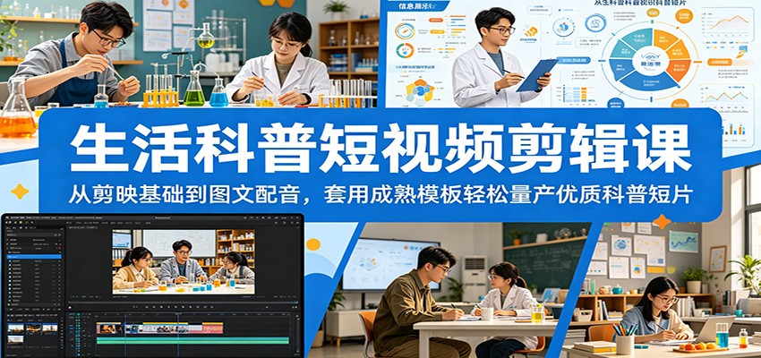 生活科普短视频剪辑课:从剪映基础到图文配音,套用成熟模板轻松量产优质科普短片-资源站