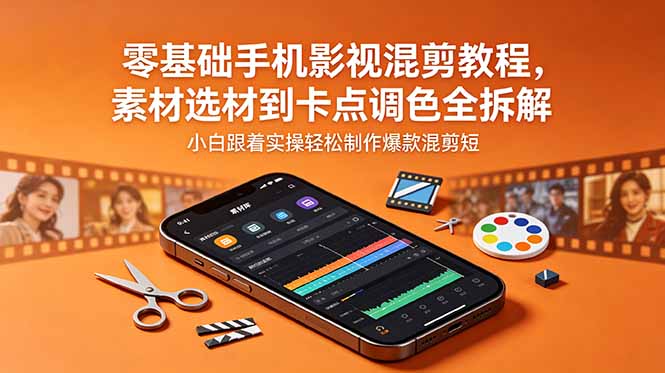 零基础手机影视混剪教程，素材选材到卡点调色全拆解，小白跟着实操轻松制作爆款混剪短片-资源站