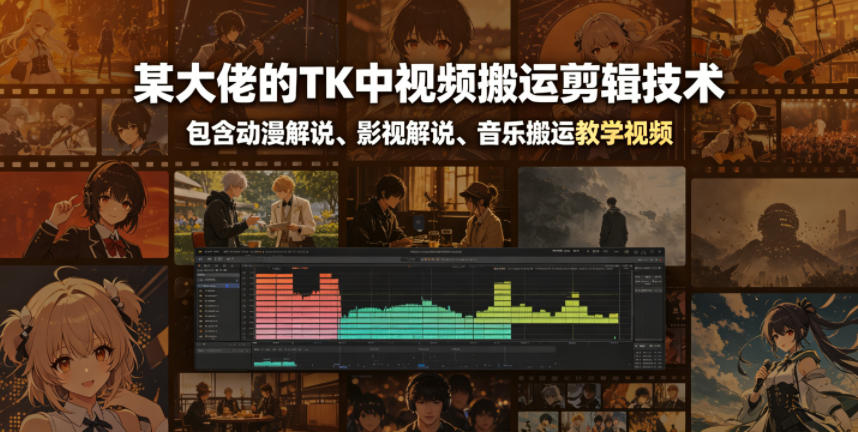 某大佬的TK中视频搬运剪辑技术，包含动漫解说、影视解说、音乐搬运教学视频-资源站