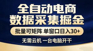 全自动电商数据采集掘金，批量可矩阵单窗口日入30+，无需云机一台电脑开干【揭秘】-资源站
