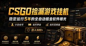 CSGO捡漏游戏挂机，稳定运行5年的全自动掘金软件曝光，小白也可当天学会，当天见收益，日入500+-资源站