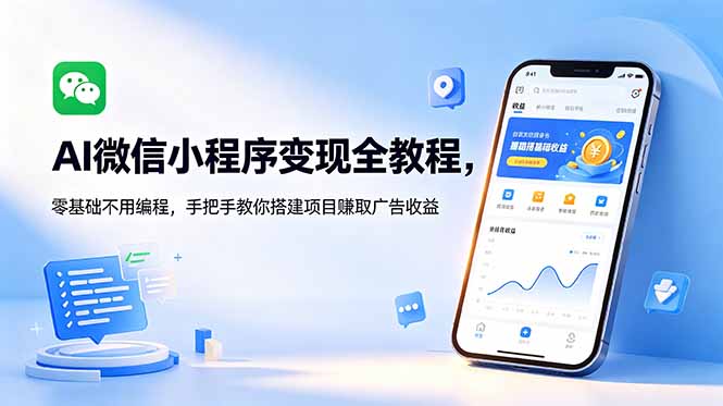 AI微信小程序变现全教程，零基础不用编程，手把手教你搭建项目赚取广告收益-资源站
