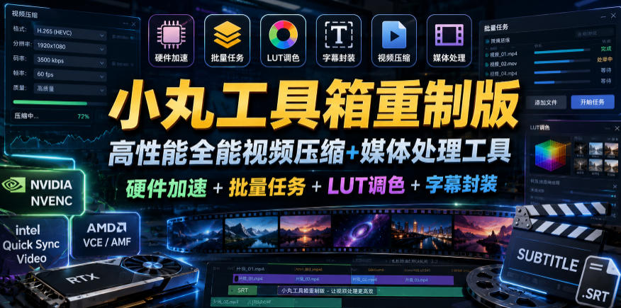 小丸工具箱重制版–高性能全能视频压缩+媒体处理工具｜硬件加速+批量任务+LUT调色+字幕封装-资源站