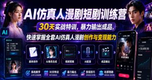 AI仿真人漫剧短剧训练营，30天实战特训，暴力输出成品，快速掌握全套AI仿真人漫剧创作与变现能力-资源站