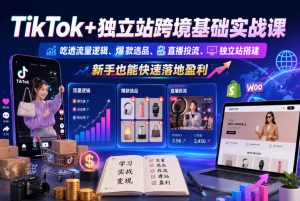 TikTok+独立站跨境基础实战课,吃透流量逻辑、爆款选品、直播投流与独立站搭建,新手也能快速落地盈利-资源站