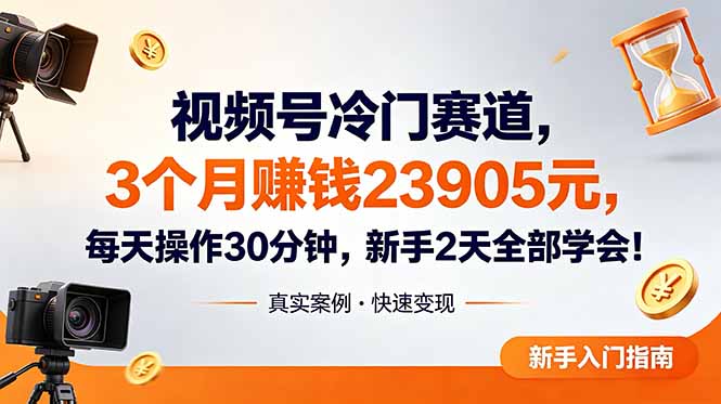 视频号冷门赛道，3个月变现23905元，新手2天学会 每天操作30分钟！-资源站
