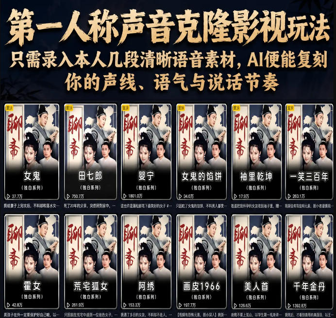 第一人称声音克隆影视玩法，只需录入本人几段清晰语音素材，AI便能复刻你的声线、语气与说话节奏-资源站