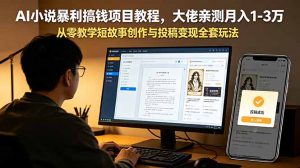 AI小说暴利搞钱项目教程,大佬亲测月入1-3万,从零教学短故事创作与投稿变现全套玩法-资源站