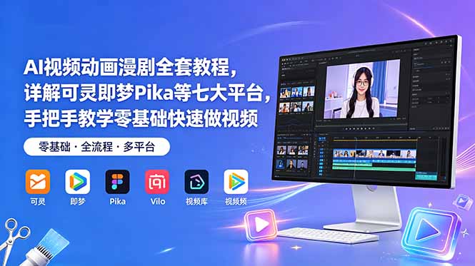 AI视频动画漫剧全套教程，详解可灵即梦Pika等七大平台，手把手教学零基础快速做视频-资源站