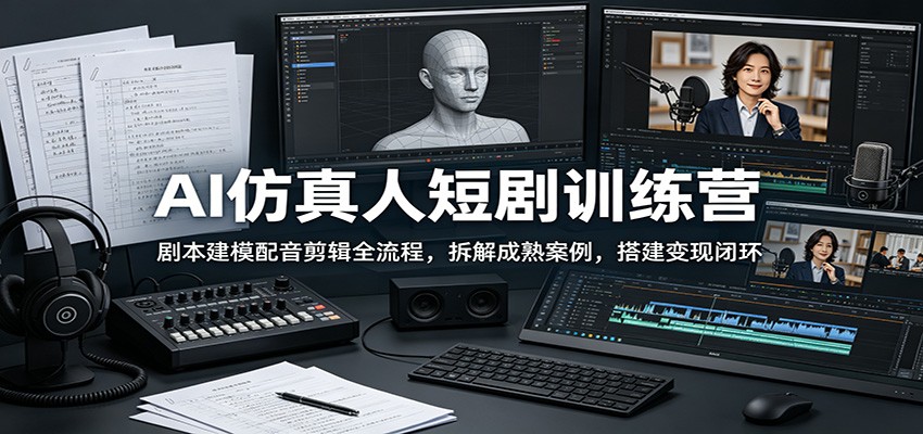 AI仿真人短剧训练营:剧本建模配音剪辑全流程,拆解成熟案例,搭建变现闭环-资源站