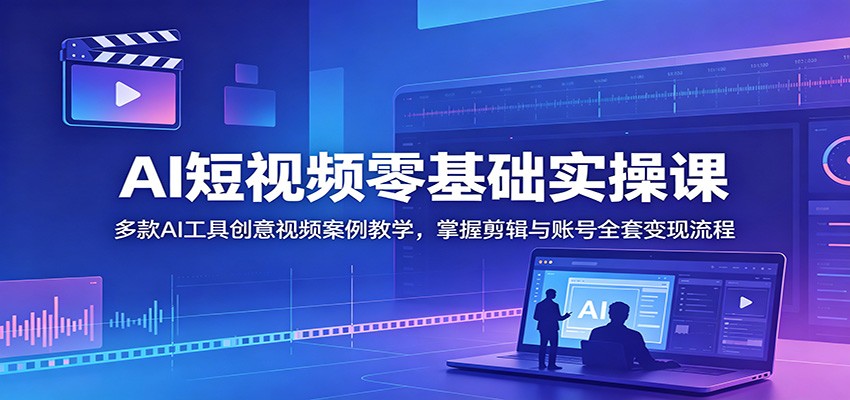 AI短视频零基础实操课:多款AI工具创意视频案例教学,掌握剪辑与账号全套变现流程-资源站