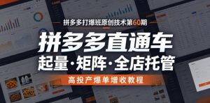 拼多多打爆班原创技术第60期,拼多多直通车,起量・矩阵・全店托管,高投产爆单增收教程-资源站