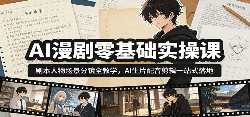 AI漫剧零基础实操课:剧本人物场景分镜全教学,AI生片配音剪辑一站式落地-资源站
