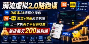 薅流虚拟2.0陪跑课,0成本AI流程化操作,淘宝+闲鱼同步玩法,上一次货两个平台有收益,单店每天200纯利润-资源站