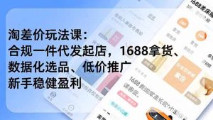 淘差价玩法课：合规一件代发起店，1688拿货、数据化选品、低价推广，新手稳健盈利(更新6月-资源站