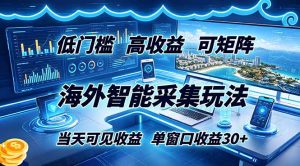 海外智能采集玩法,低门槛高单价可矩阵,当天可见收益,单窗口30+-资源站