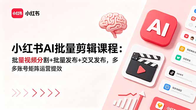 小红书AI批量剪辑课程：批量视频分割+批量发布+交叉发布，多账号矩阵运营提效-资源站
