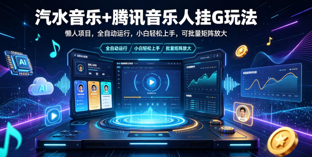 汽水音乐+腾讯音乐人挂G玩法，懒人项目，全自动运行，小白轻松上手，可批量矩阵放大【揭秘】-资源站