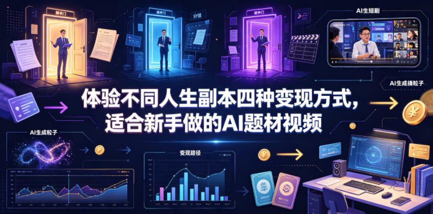 体验不同人生副本四种变现方式，适合新手做的AI题材视频-资源站