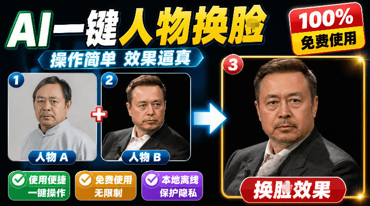 纯离线本地运行！AI一键人物lian部替换软件，支持图片换lian，效果逼真，最便捷换lian工具FaceSwap-资源站