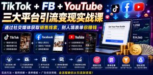 TikTok+FB+YouTube三大平台引流变现实战课,通过社交媒体获取销售线索,别人填表单你賺钱【原创双语字幕】-资源站