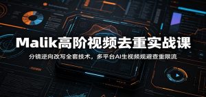 Malik高阶视频去重实战课：分镜逆向改写全套技术，多平台AI生视频规避查重限流-资源站