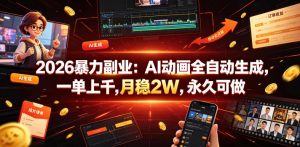 2026暴力副业：AI动画全自动生成，一单上千，月稳2W，永久可做【揭秘】-资源站