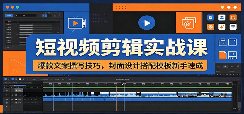 短视频剪辑实战课：爆款文案撰写技巧，封面设计搭配模板新手速成-资源站