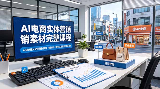 AI电商实体营销素材完整课程，AI创意短片完美复刻实景，实体店一键生成宣传引流短视频-资源站
