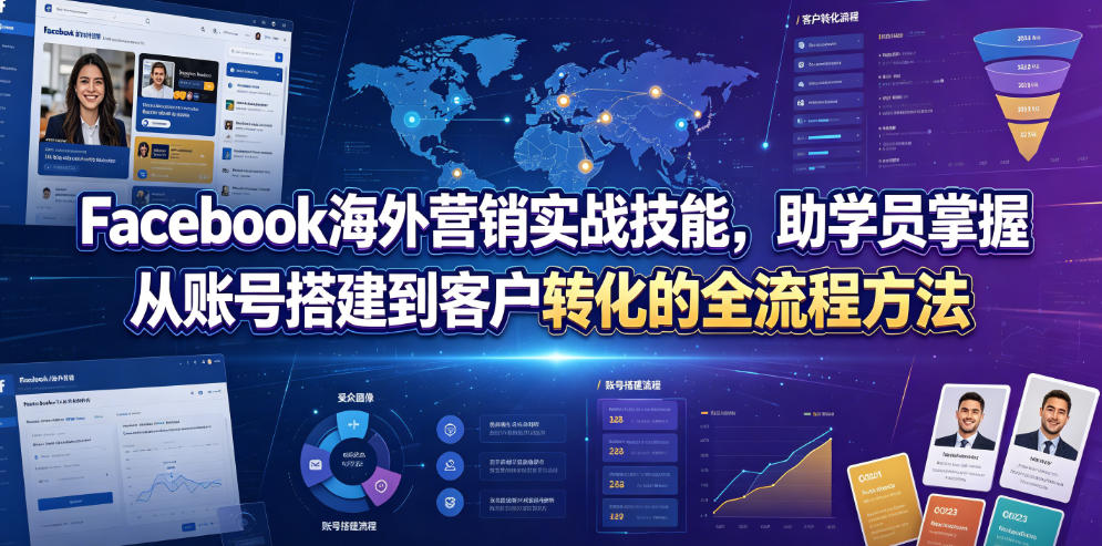 Facebook海外营销实战技能，助学员掌握从账号搭建到客户转化的全流程方法-资源站