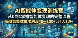 AI智能体变现训练营，从0到1掌握智能体变现的完整流程，每款智能体单次利润40—100+，月入1W+-资源站