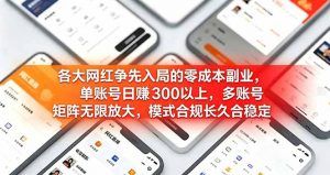 各大网红争先入局的零成本副业，单账号日赚 300 以上，多号矩阵可放大，模式合规长久稳定！-资源站